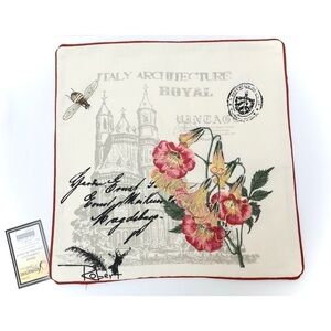Embroidered Cushion Cover beige provance lily flower pillowcase Italy rustic